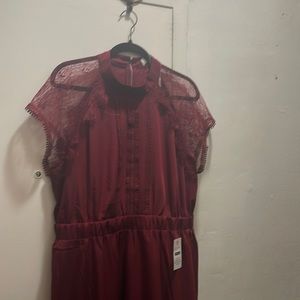 Burgundy A-line Lace Midi Dress